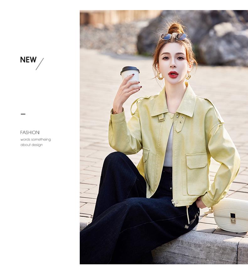 2025 Versatile Petite Leather Jacket: Spring/Autumn Fashion, Casual & Loose Fit Women's Coat HJ2507