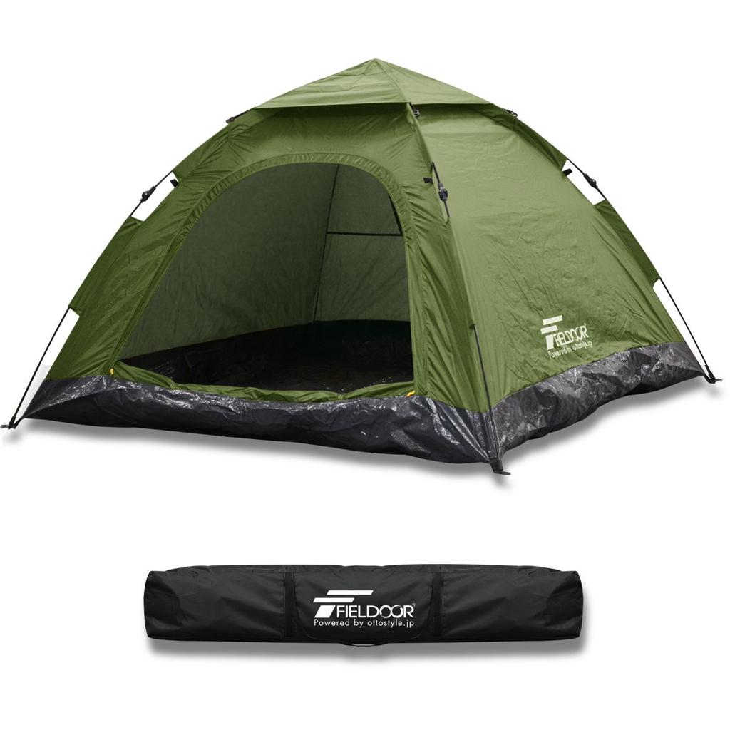 FIELDOOR Square Type for 4 Width 200cm X Depth 200cm X Height 120cm To Set Just Pull the One-touch Tent, People, [khaki] (Easy Up, String!)