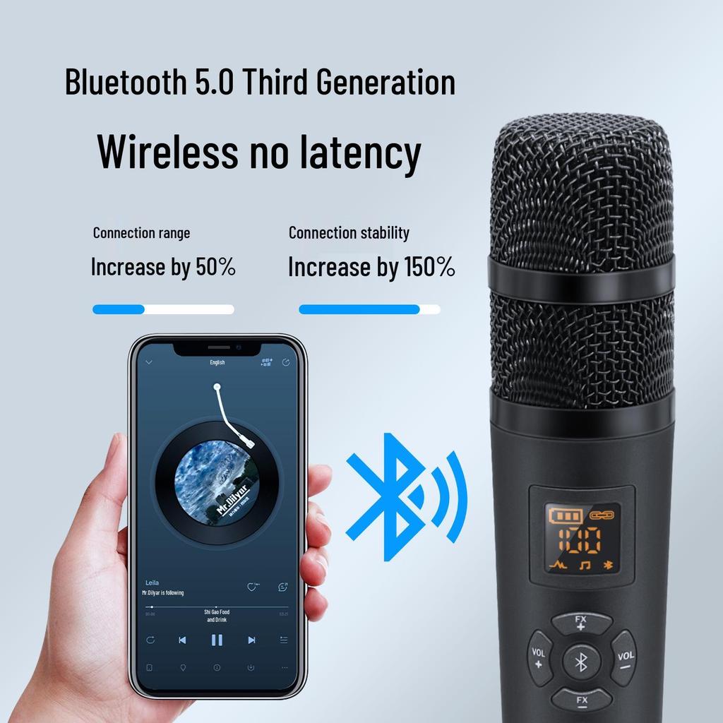 Wireless Bluetooth Dual KTV Microphone with Noise Reduction and Reverb for Home Singing