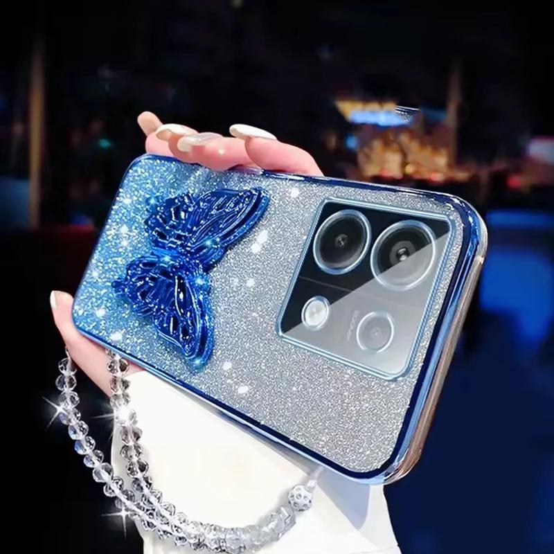 Držák telefonu s motýlkovým držákem Křišťálový náramek Pokovený kryt Pro Honor X7C X9C X8B X8C X8A X6B X9A X9B X7 X7A X7B X6 X6A Kryt