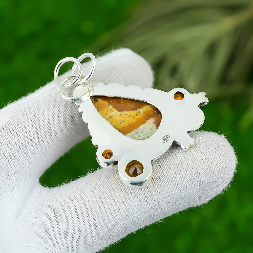 Womens Day Sale 925 Sterling Silver Picture Jasper Stone Citrine Pendant Jewelry