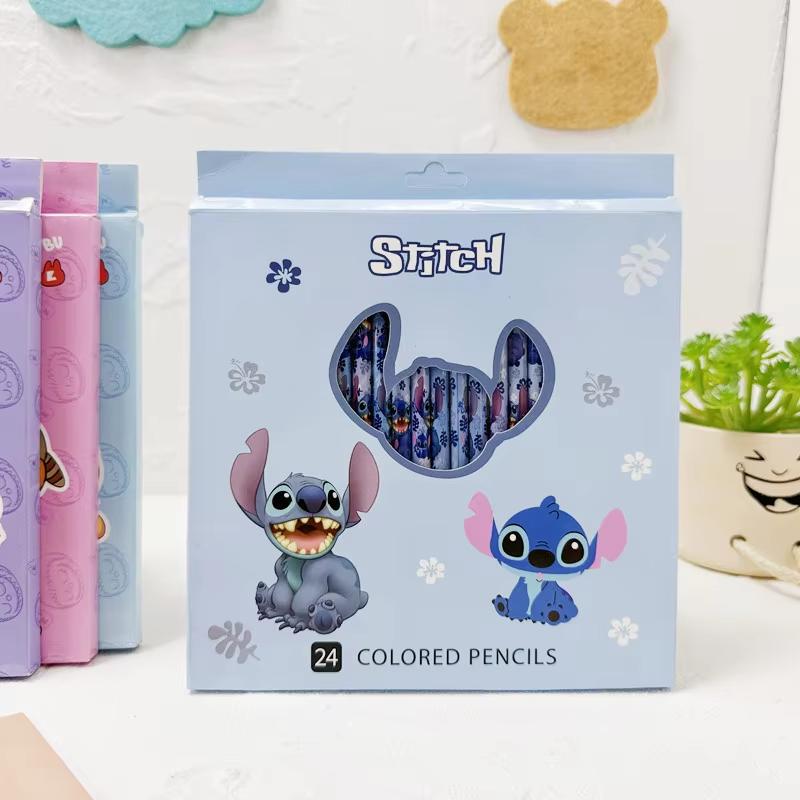 MINISO 24 Stück Anime Bleistiftset Lilo&Stitch Serie Kinder Schreibwaren Stift Schulsachen Niedlicher Spitzer Geburtstagsgeschenk