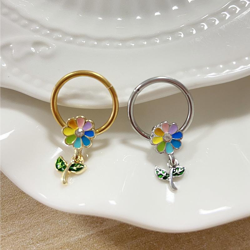 2 Stück Modischer und eleganter Schmetterlings-Brustring Brustring Kleine Blume Sonne Geschlossener Ring Piercingschmuck