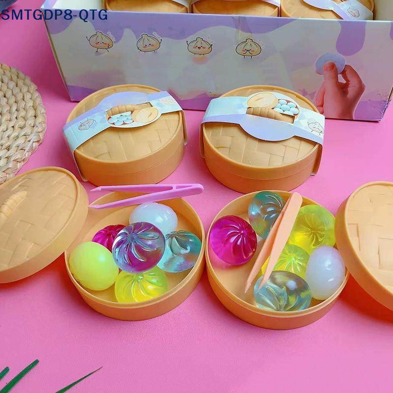 NEW 6Pcs Mini Dumplings With Steamer Bun Squeezable Toys Set Soft Stress Relief Crystal Fidget Sensory Toy Party Favors Gift