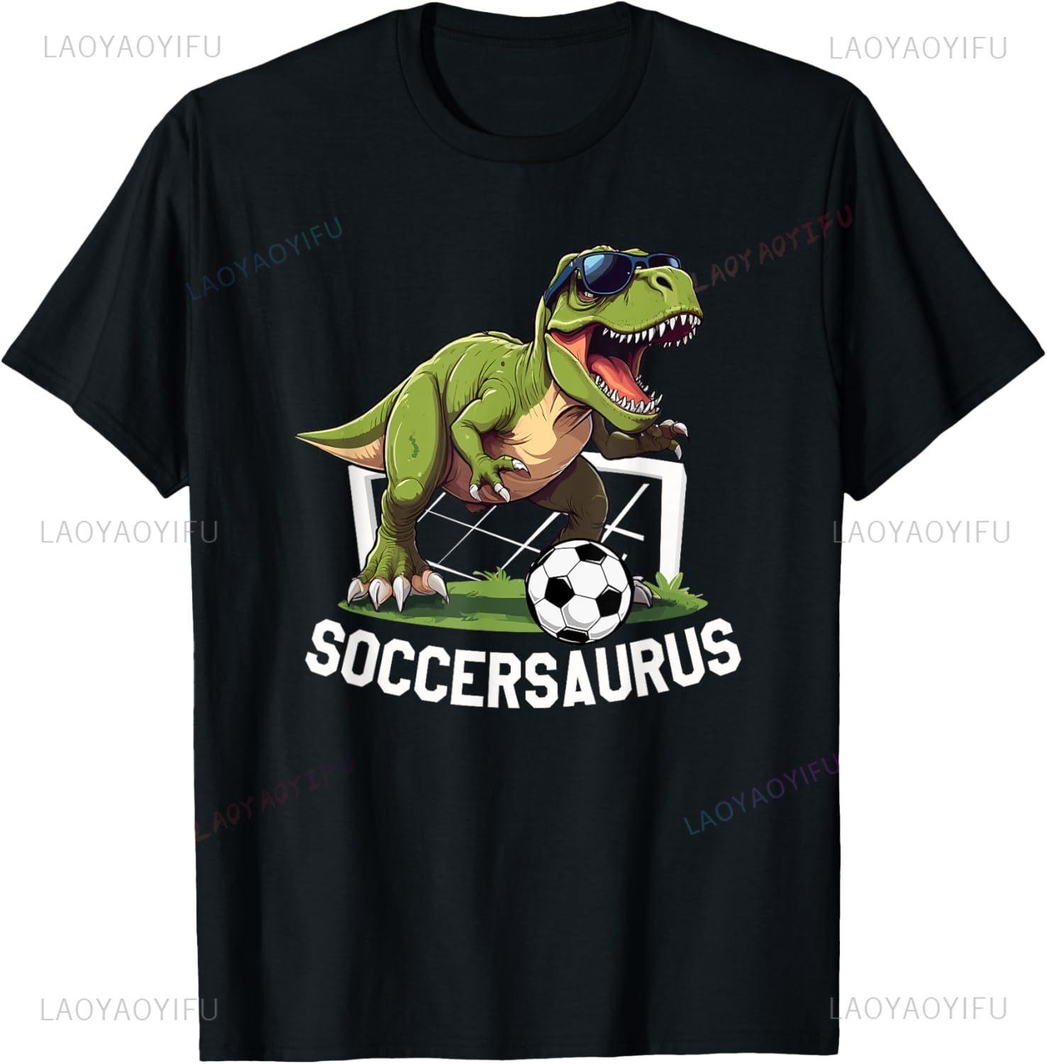 TRex Playing Soccer Football Dinosaur Soccer Player TShirt Graphic T Shirts Unisex Summer Streetwear Tops Camisas S