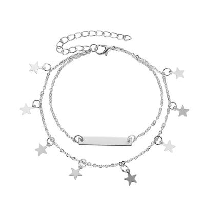 Fashion Double Chain Stainless Steel Ankle Bracelet for Women Star Leg Silver Color Chain Tassel Anklet Vintage Foot Accessories