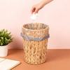Multiuse Rattan Garbage Basket Modern Weaving Pattern Rattan Trash Can for Home Office Bathroom Kitchen Tight Space