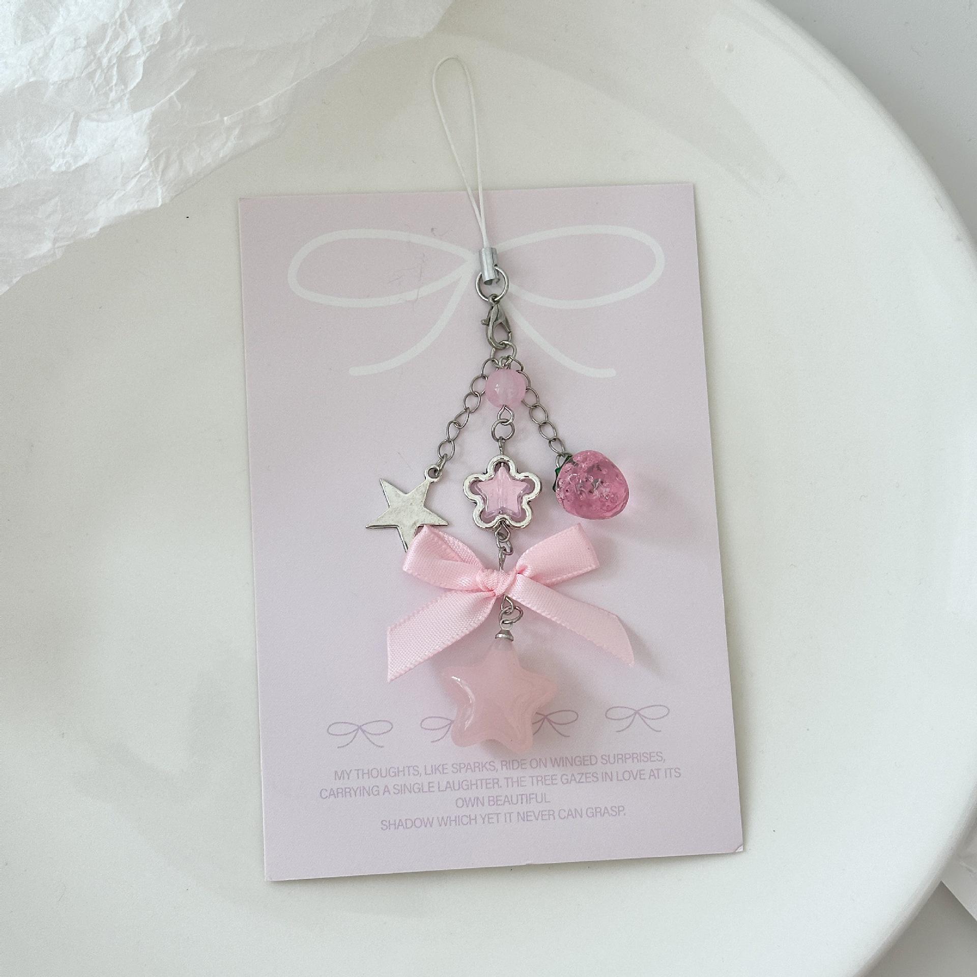 

Y2K Пухлая звезда с бусинами Шарм для телефона и Клубничный бант Брелок