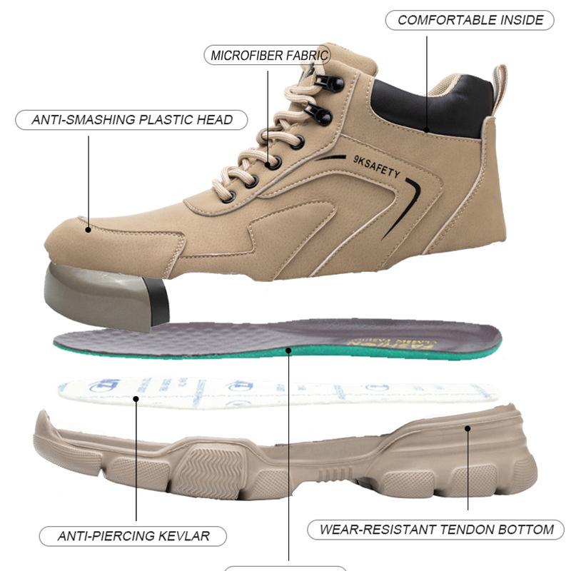 Steel Toe Anti-puncture Men's Work Shoes Man Abrasion Resistant Reinforced Sole Safety Shoes Men's Safety Boots Leather Boots
