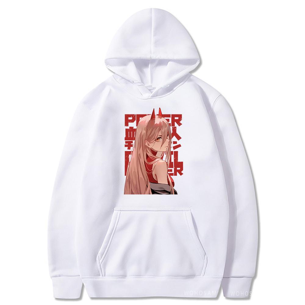 Harajuku Anime Chainsaw Man Power Hoodies Kawaii Manga Patchwork Hooded Tops for Men Women Fashion Long Sleeves Sweatshirts