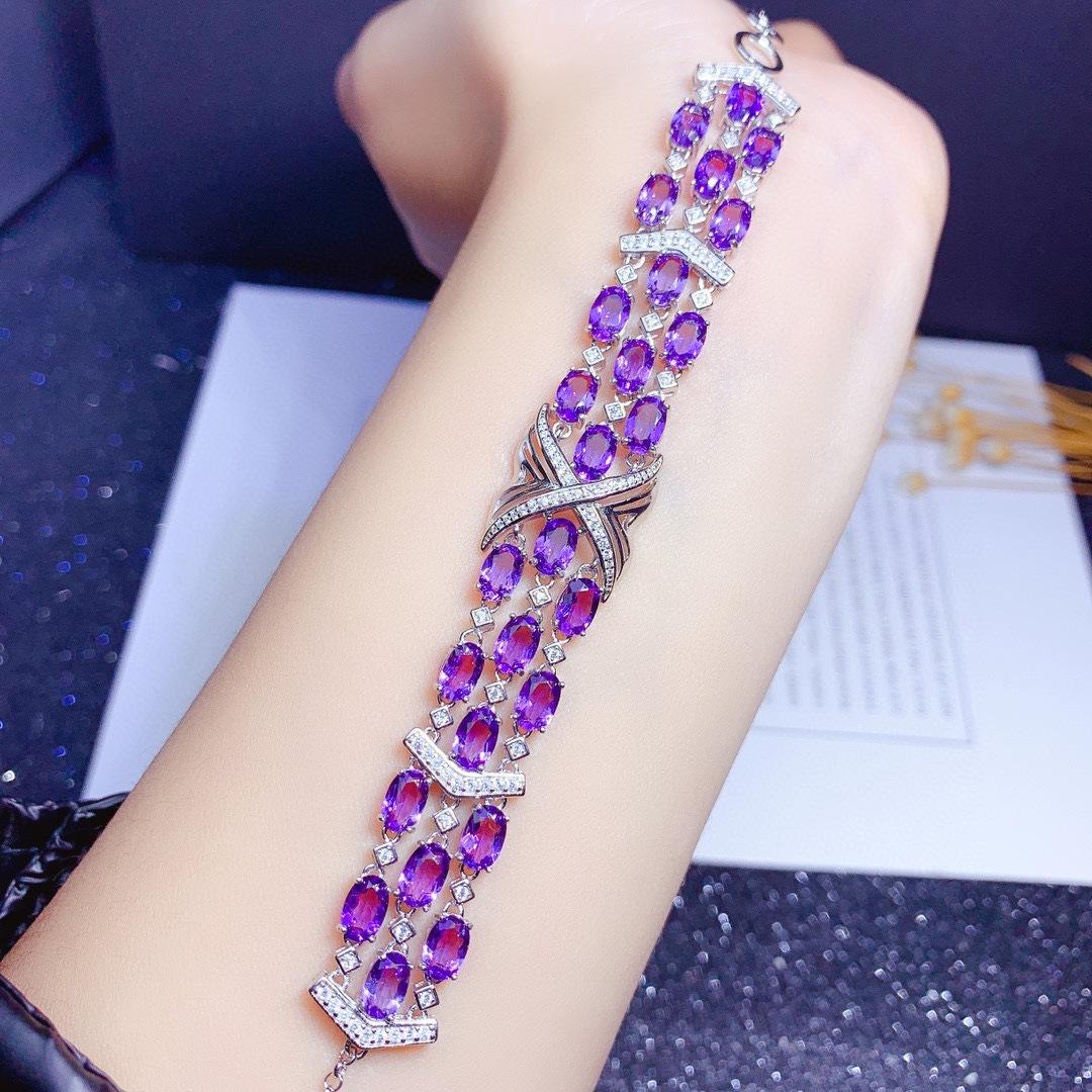Haute Couture Jewelry High Carbon Diamond Imitation Natural Amethyst Bracelet, Heavy Industry Light Luxury Olivine Bracelet