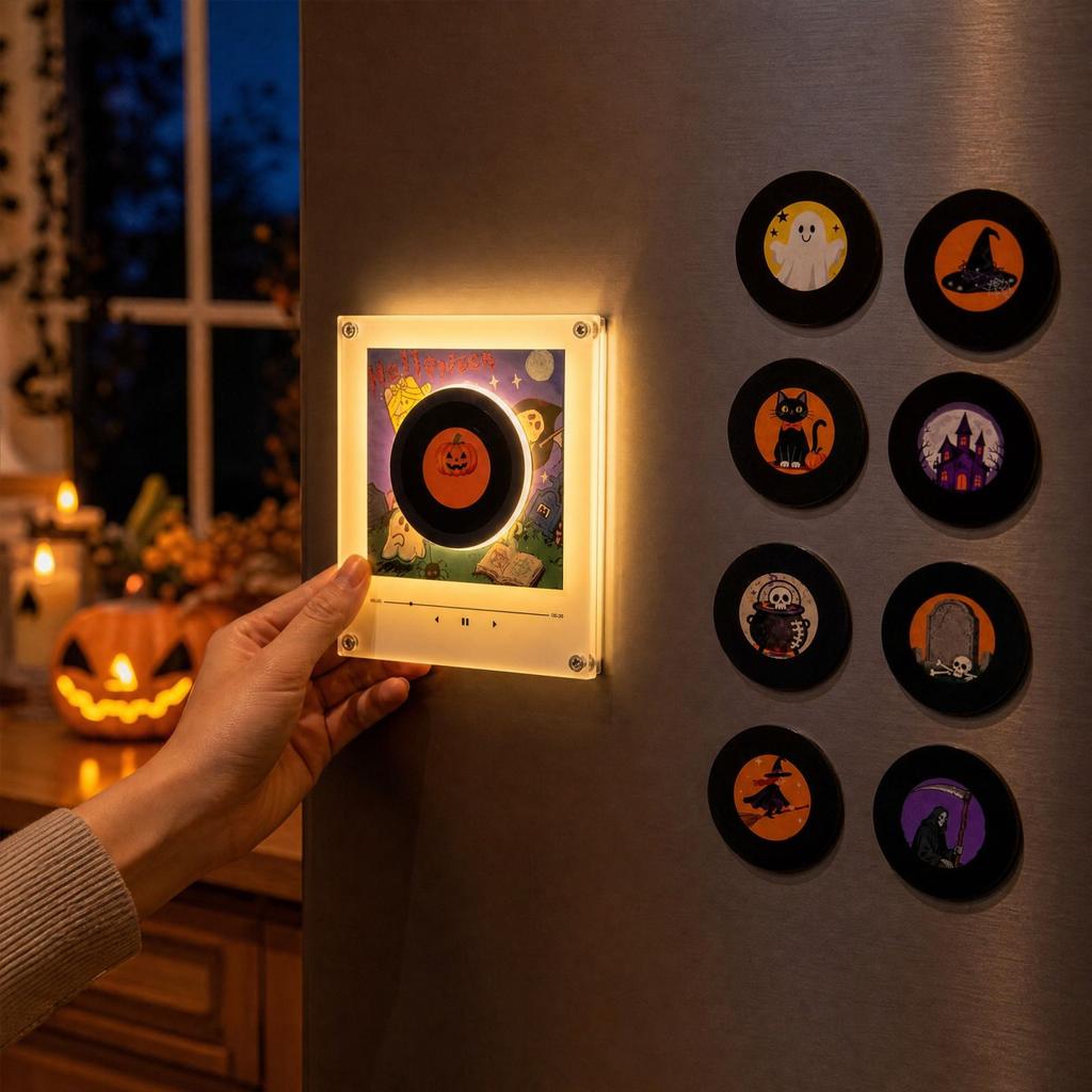 Halloween Bewegungsnachtlicht, Rotierende Scheibe Singendes Acryl Kühlschrank, Kreative Tischdekoration
