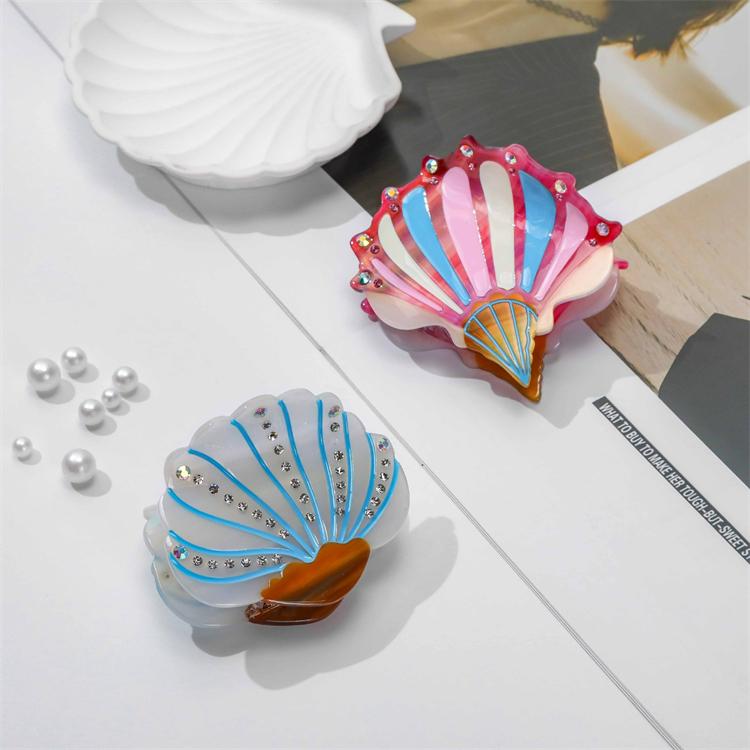 WoW Sheila Custom Creative Diamond Sea Shell Conch Acetate Hair Claw for Women