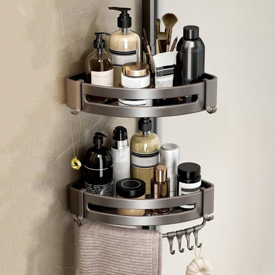 Storage Rack Aluminum Alloy Metal Body Corrosion-Resistant Corner Shelf Wall-Mounted Triangular Design Kitchen Bathroom Shelf