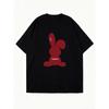 Oversized T Shirt Black Red Rabbit Silhouette With Yrs And Rabbits Text Casual Streetwear Fashion For Women Summer Outfits