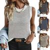 Women's Striped Knit Sleeveless Tank Top Crew Neck Casual Sweater Vest