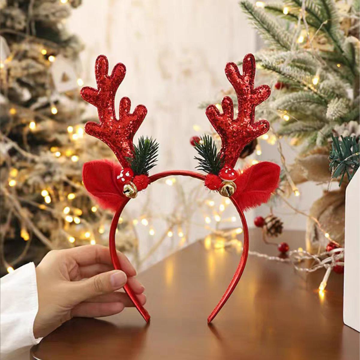 

High-End Handmade Christmas Sequin Reindeer Antler Headband - Cute Festive Fashion Hair Accessory красный