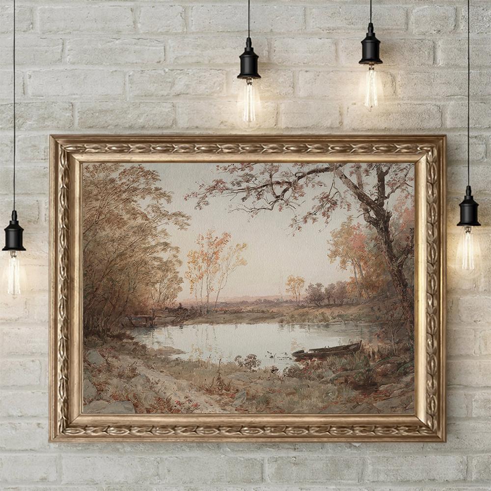 Vintage Neutral Gallery Wall Art European Mountain Lake Landscape Poster And Print Nordic Canvas Painting Living Room Home Decor