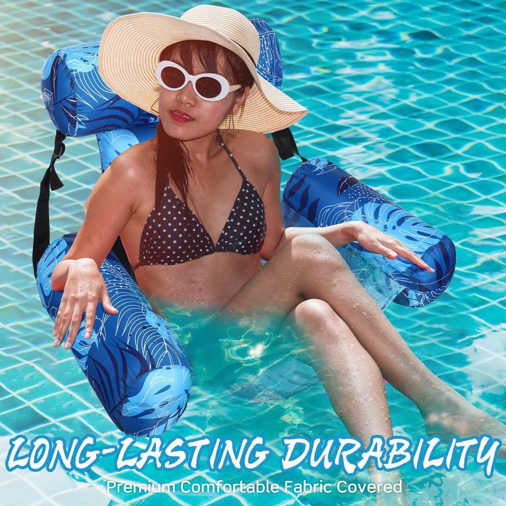 Pool Lounge Chair Water Hammock with Air Pump, Puncture Resistant, Pet Friendly Pool Floats for Lake, Beach & Summer Vacation