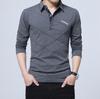 Men's Long-Sleeve Striped Polo Shirt - Plush Autumn/Winter Top
