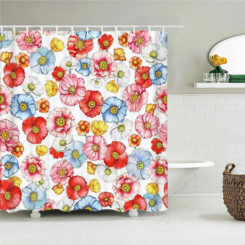Kolorowy Tulipan Kwiaty Róży Drzewa Zasłona prysznicowa Zasłony Łazienkowe Natura Kwiat Wodoodporna Tkanina Polieste Wanna Wystrój Domu