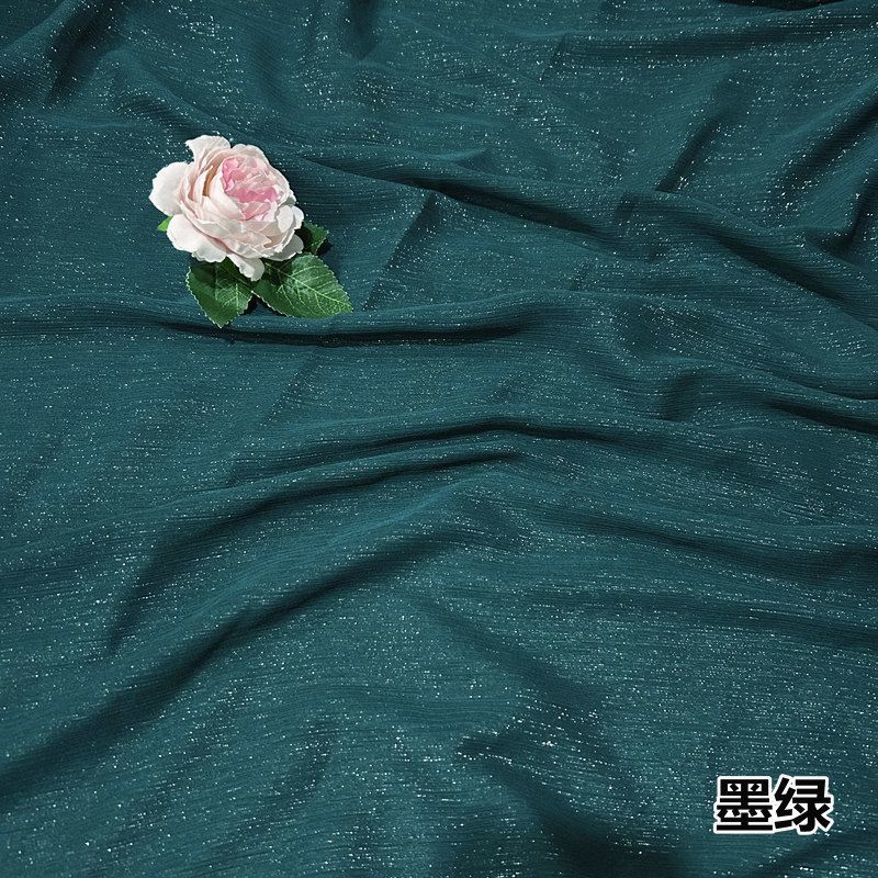 Shiny Silver Wire Crinkle Chiffon Fabric Plain By The Meter for Clothes Hanfu Dress Shirt Diy Sewing Cloth Soft Breathable Black