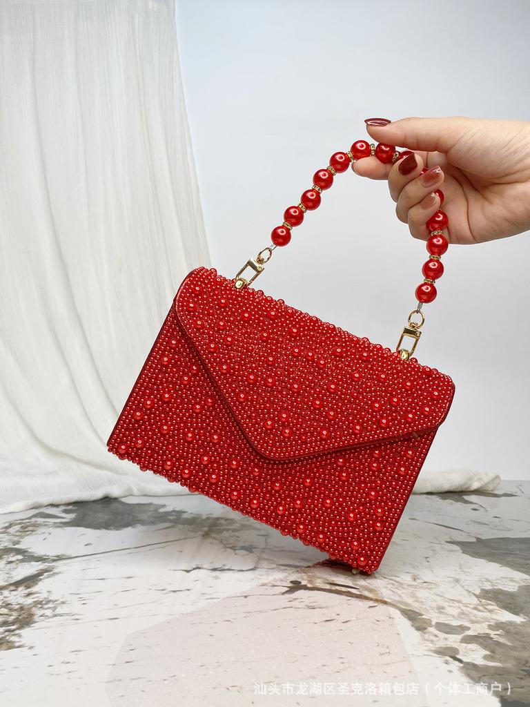 Pearl Chain Shoulder Bags Luxury Purse Gold Bright Silk Evening Bag Women Elegant Fashion Banquet Clutch Female Handbag