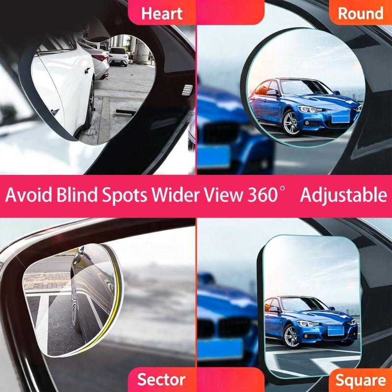 Traffic Check Auxiliary Mirror Set for Cars, Suction Cup Mount, Adjustable Base, 2 Mirror Viewing Support for Reversing Use
