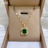 Necklace Earrings Set Light Luxury Full Of Diamonds Green Square Personality Temperament Banquet Earrings Item Group