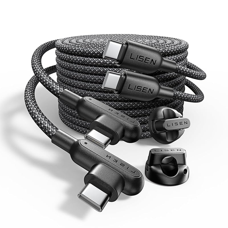 

LISNE 100 Вт USB C кабель L-образный [PD3.1, набор из 2 шт.] USBC USBC кабель быстрой зарядки 2 шт. держатель шнура, кабель типа C L-образный 480 Мбит/с передача данных нейлон