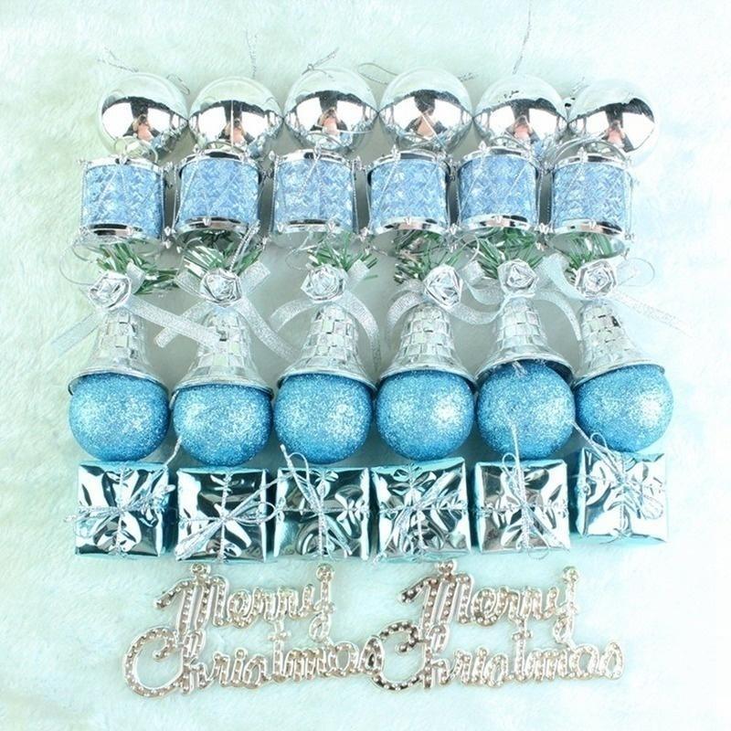 32Pcs Plastic Lake Blue Christmas Lottos Pack Pendant Tree Ornaments Pendant Decorations For Home Festive Party Supplies Gift