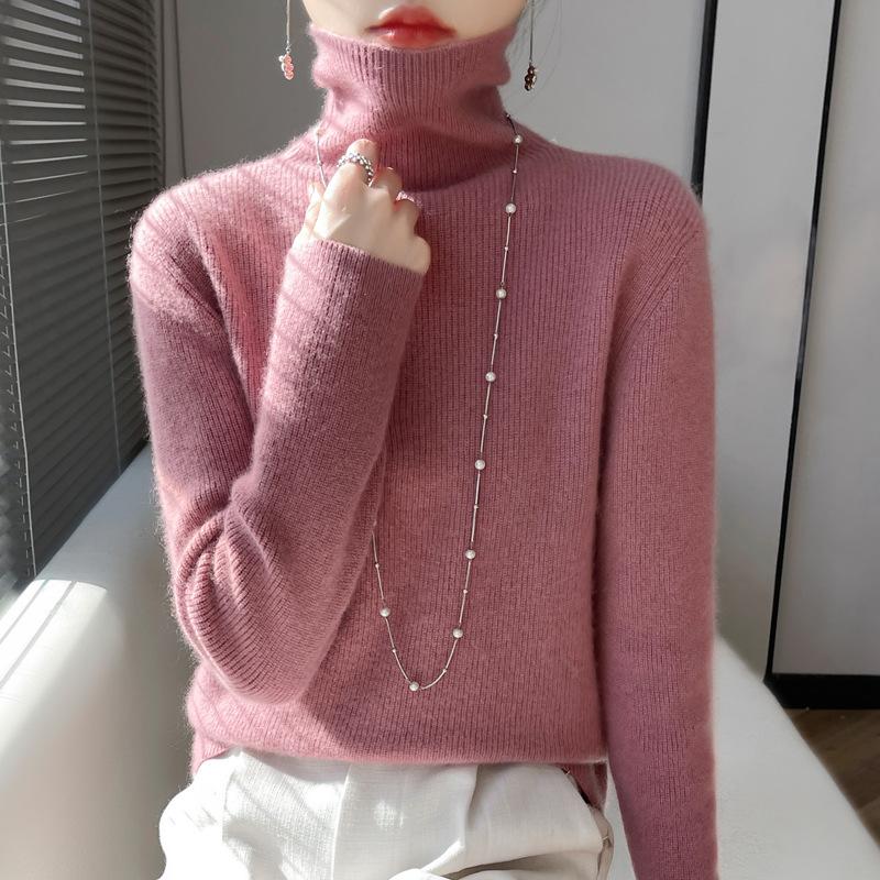 INDFS Women's Fashion Casual Fall Winter Solid Color Print Long Sleeve High Neck Sweaters