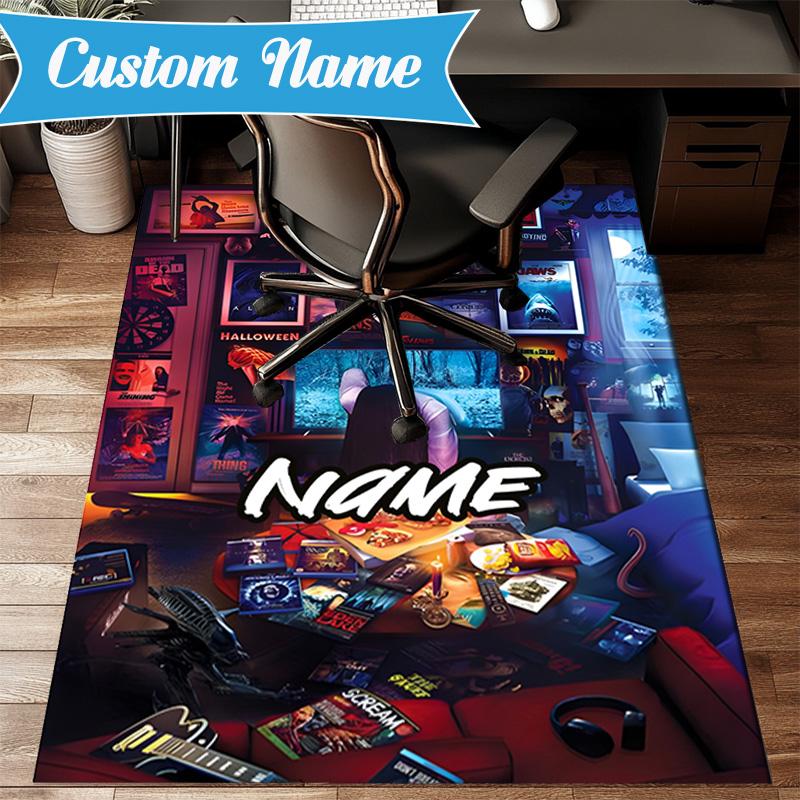 Custom Name orror characters Collage Rug for Living Room, Game Rooms, Office, Bedroom, Floor Mat Playful Design, fan gifts Christmas decor