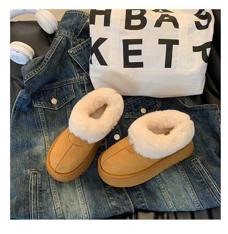 Thick-soled Low-top Snow Boots Women's Fur Integrated 2025 New Lazy One-pedal Plush Winter Plush Cotton Shoes