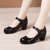 Classical Black Work Shoes Women Leather Single Shoes Women Spring Autumn Round Toe High Heels Comfortable Shoes Sde