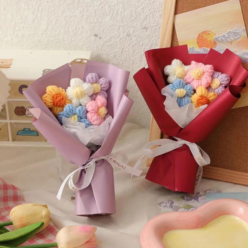 New Handmade Flower Bouquets Mini Crochet Flowers Colorful Artificial Flowers Teacher's Day Gift Floweres