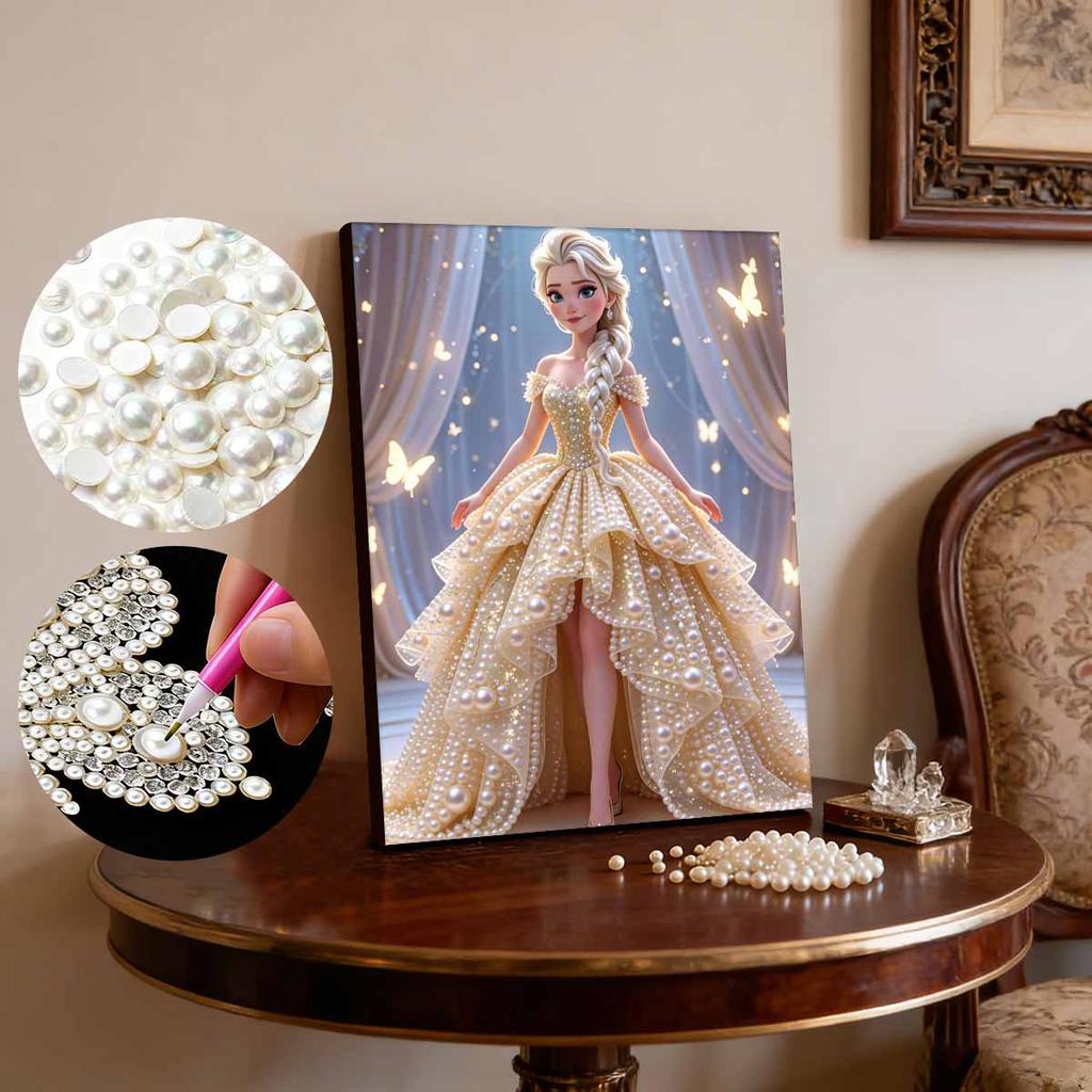 Golden Gown Butterfly Elsa New Pearl-Inlaid Frameless Art | Handmade Pearl Craft, Sheer Curtain Starry Butterfly Theme, for Elegant Romantic Decor