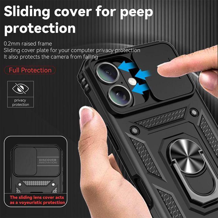 Coque de protection pour téléphone - Protection Ultra Résistante - iPhone 17 - Noir - Antichoc - Avec Anneau