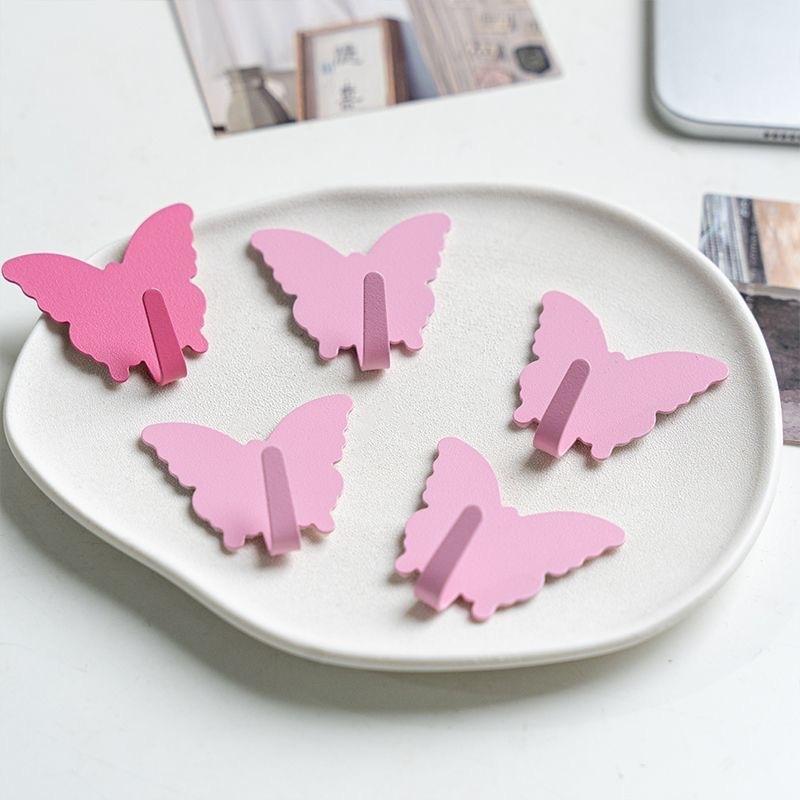 3Pcs Butterfly Wall Hooks Self-Adhesive Iron Hangers for Coats Hats and Keys Cute Decorative Wall Organizer for Bedroom