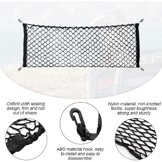 Car Rear Cargo Net, Adjustable Elastic Storage Organizer Net, Trunk Cargo Storage Net, Universal Fit For Car, Vehicle, SUV (43.3"X 15.8")