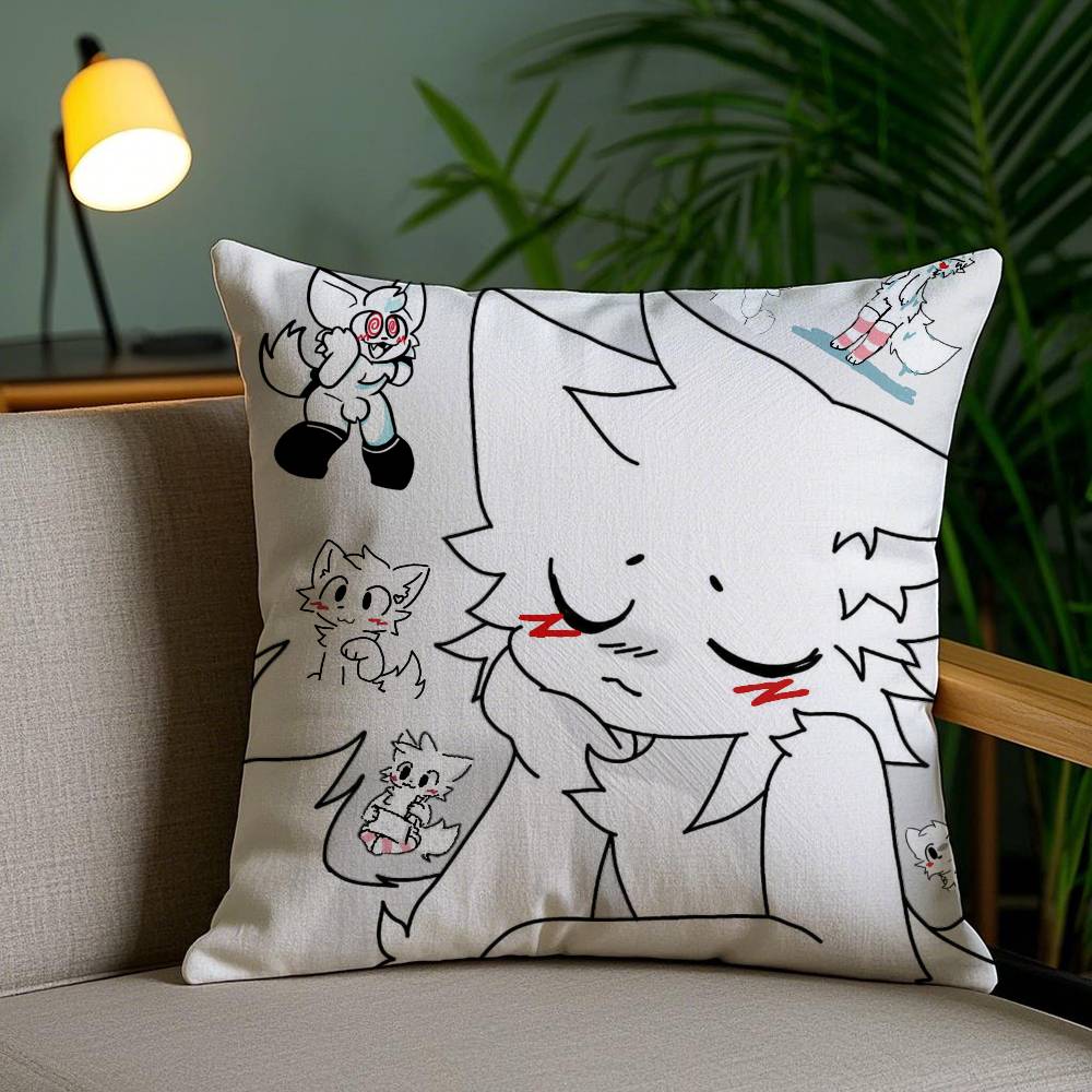 Cute Cartoon Beautiful Cat Boykisser Pillow Case Anti-dustmite Pillowcase Invisible Zipper Silky Short Plush Sofa Cushion Cover