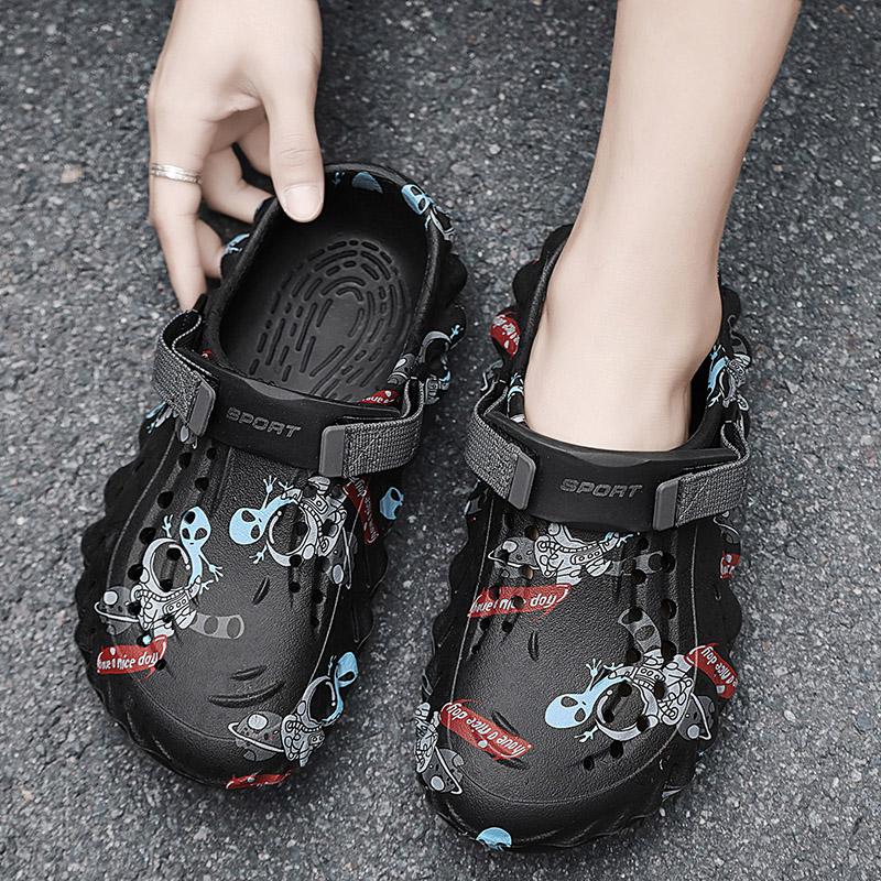 Sandale casual de vară pentru bărbați, în aer liber, respirabile, talpă moale, anti-alunecare, impermeabile, cu orificii, papuci sport, cu două scopuri, pantofi de plajă