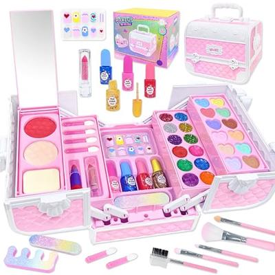 VBACALA Makeup Toy, Coloring Makeup Set, Kids' Makeup, 3-Tier Makeup Box, Dresser, Girls' Makeup Tools, Cosmetics, Pretend Play Set, Princess Toy, Kid