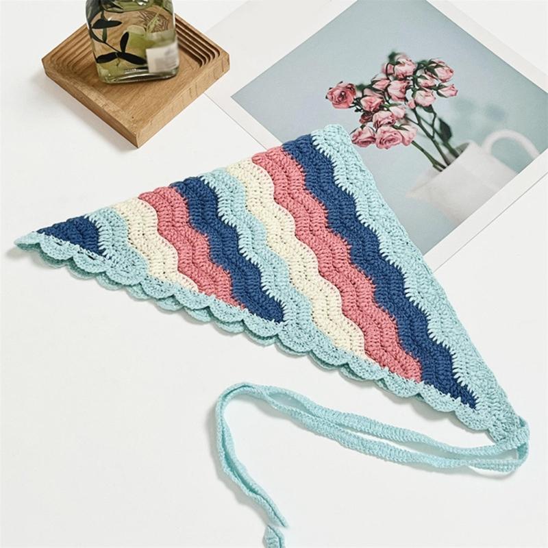 Crochet Anti-uv Bandana Knitted Hair Kerchief Tie Back for Head Wrap Color Matching for Triangle Turban for Girls Photo