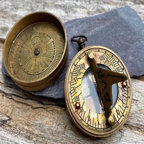 Brass Pocket Compass Vintage Style Compass Hand Compass Sundial Steampunk