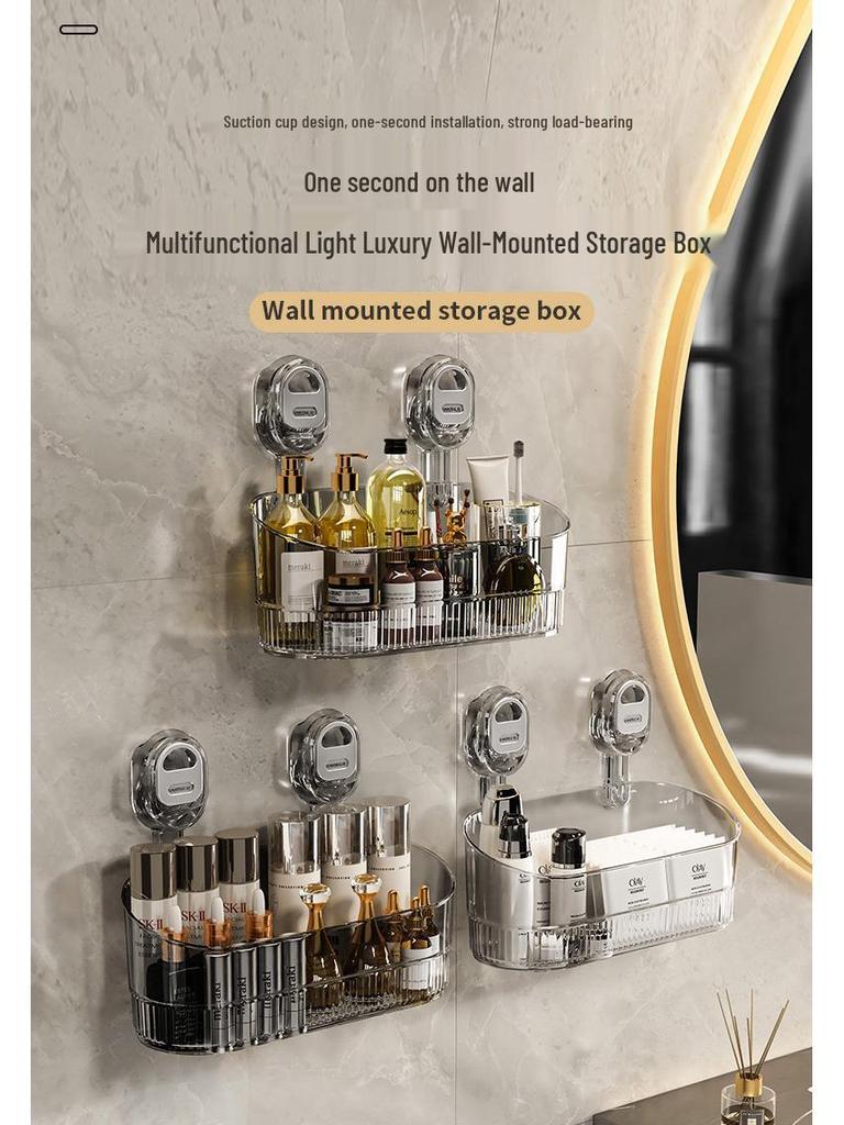 Wall-Mounted No-Drill Suction Cup Storage Rack for Kitchen or Bathroom