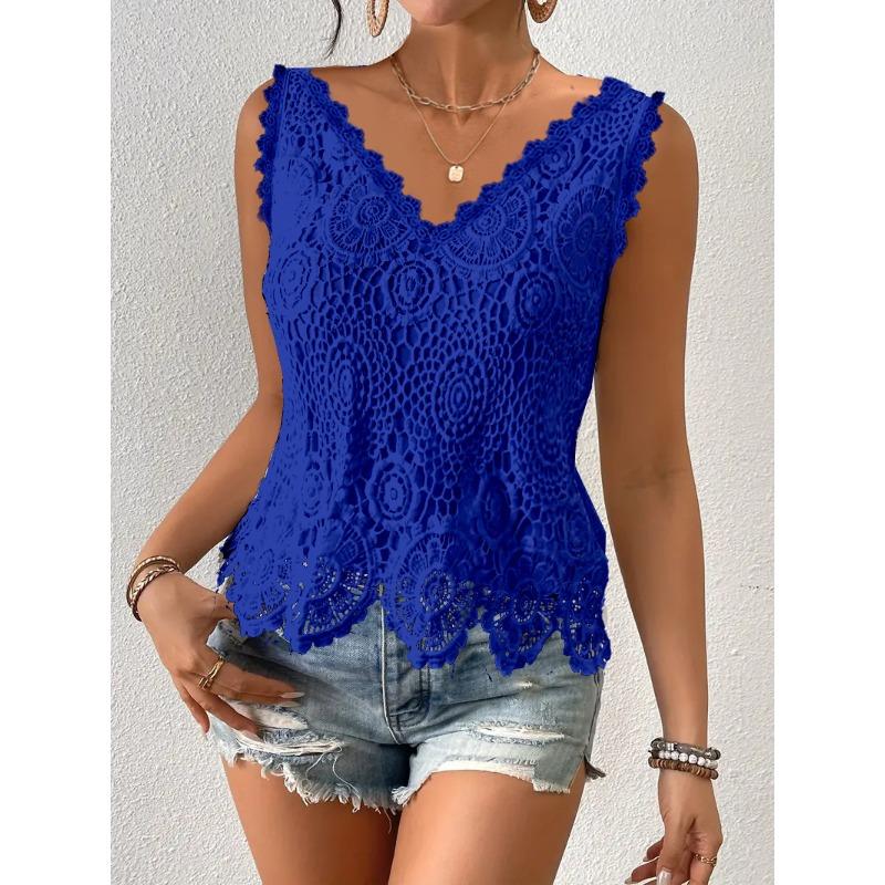 IHUASU Women's Fashion Casual Solid Color Print Sleeveless V-Neck Blouses & Shirts