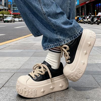 Muffin Platform White Shoes Women's Autumn 2025 New Popular Small Man Height Increase Versatile Casual Big Head Bread Shoes