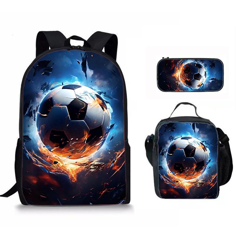 Classico Popolare Divertente Nuovo Calcio Stampa 3D 3pz/Set Alunno Zaini Scolastici Zaino per Laptop Zaino a Spalla Borsa Pranzo Astuccio