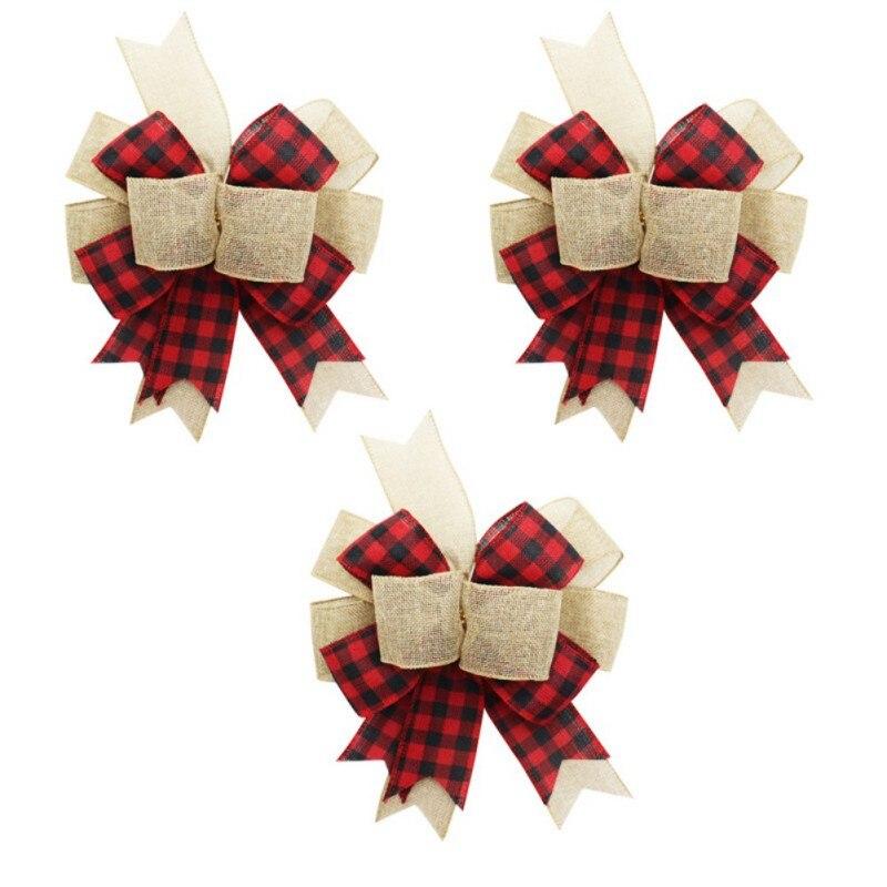 Christmas Tree Pendant Large Bows Wedding Decoration New Year Holiday Party Favors Xmas Plaid Bowknots Ribbon